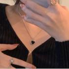 Heart Pendant Alloy Necklace Black - One Size