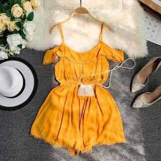 Cold-shoulder Perforated Playsuit