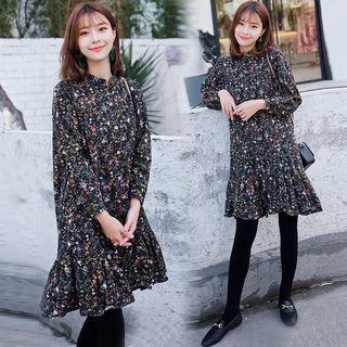 Long-sleeve Ruffle Hem Floral Dress