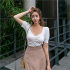 Sweetheart-neck Shirred-front Knit Top