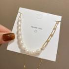 Faux Pearl Chain Alloy Choker X435 - Gold - One Size