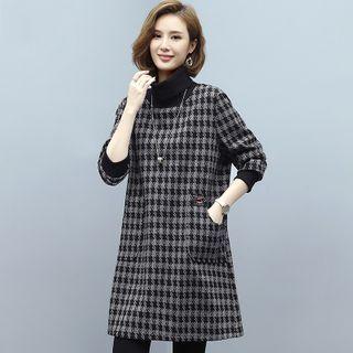 Turtleneck Houndstooth A-line Pullover Dress