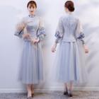 3/4-sleeve Traditional Chinese Midi Prom Dress