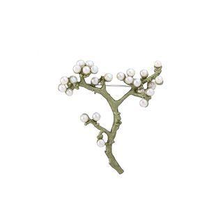 Elegant Temperament Enamel Green Waxberry Imitation Pearl Brooch Silver - One Size