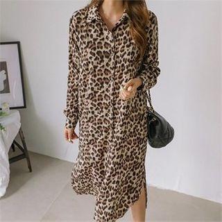 Leopard Print Shirtdress With Sash