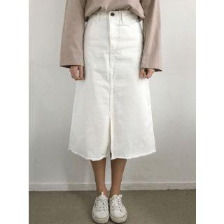 Fray-hem Slit-cut A-line Skirt