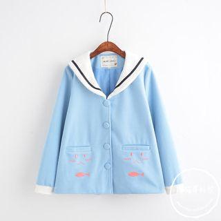 Embroidered Sailor Collar Single-breasted Jacket
