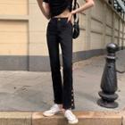 High-waist Buttoned Straight Leg Jeans