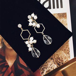 Alloy Faux Pearl Dangle Earring Gold & White - One Size