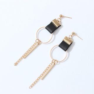Faux Leather Alloy Hoop Chain & Bar Fringed Earring