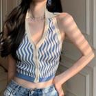 Button-up Knit Tank Top Blue - One Size