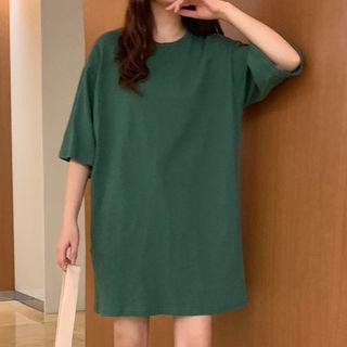 Elbow-sleeve Plain Oversized T-shirt