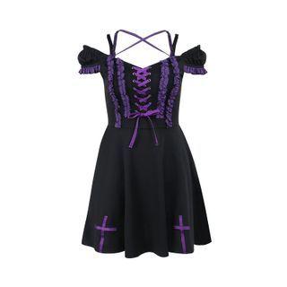 Off Shoulder Cross Print A-line Dress