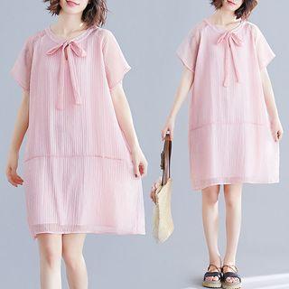 Plain Bow Short-sleeve Midi Skirt