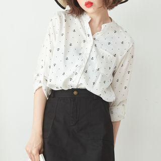 Stand Collar Dotted And Bow Top