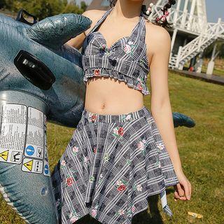 Floral Print Plaid Tankini