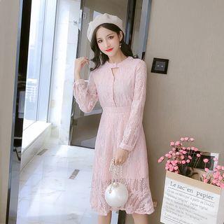 Cut Out Long-sleeve A-line Lace Dress