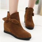 Faux Suede Bow Accent Hidden Wedge Ankle Boots