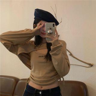 Set: Long-sleeve Crop Top + Drawstring Tank Top
