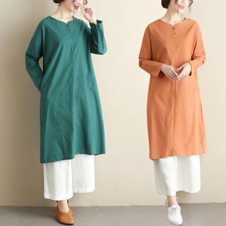 Long-sleeve Cotton Linen Dress