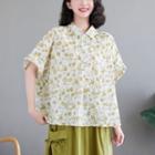 Short-sleeve Flower Print Shirt Yellow Green - One Size