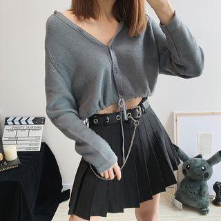 Cropped Tie-hem Hooded Knit Top