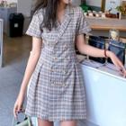Short Sleeve Double Breasted Gingham Dress