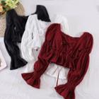 Square-neck Ruched Puff-sleeve Top