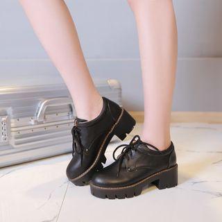 Faux Leather Block Heel Platform Derbys