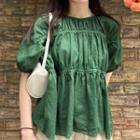 Puff Sleeve Ruched Blouse Green - One Size