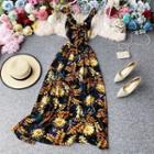 Ruffled Floral Print Sleeveless Chiffon Dress