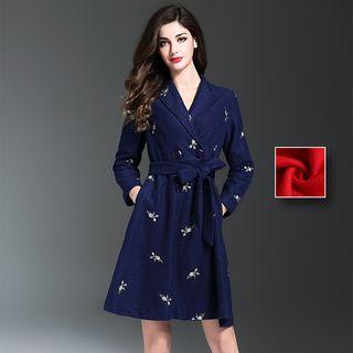 Floral Embroidered Double-breasted Coatdress