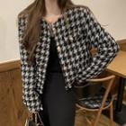 Houndstooth Cropped Button-up Jacket Black & White - One Size