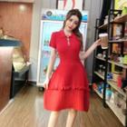 Knitted Short-sleeve A-line Polo Dress