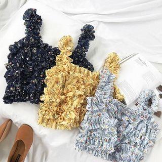 Frilled Floral Print Cropped Camisole Top