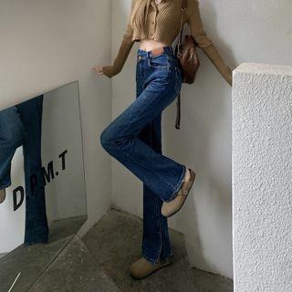 High-waist Washed Bootcut Pants