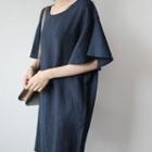 Linen Ruffle-sleeve Dress