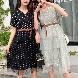 V-neck Short Sleeve Layered Dress