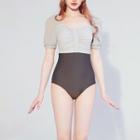 Short-sleeve Two-tone Swimsuit / Skirt / Set
