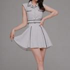 Set: Sleeveless Contrast Trim Crop Shirt + Mini A-line Skirt