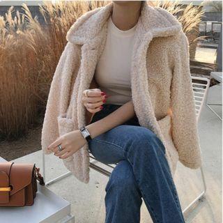 Plain Single Breasted Long-sleeve Faux Shearling Coat