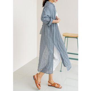 Plus Size Textured Long Check Shirt