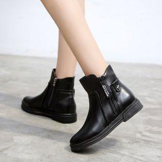 Faux Leather Paneled Side Zipper Booties