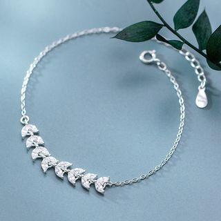 925 Sterling Silver Rhinestone Leaf Bracelet Bracelet - One Size