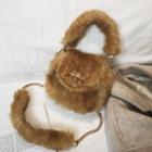 Faux Fur Handbag With Shoulder Strap Brown - One Size