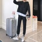 Set: Lettering Drawstring Hoodie + Cropped Sweatpants