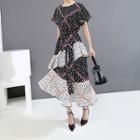 Short-sleeve Floral Print A-line Layered Dress As Shown In Figure - One Size