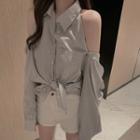 Long-sleeve Cutaway-shoulder Shirt As Shown In Figure - One Size