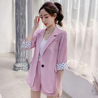 Set: 3/4-sleeve Single-button Blazer + Shorts
