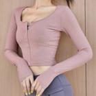 Long-sleeve Button-up Cropped Sports T-shirt